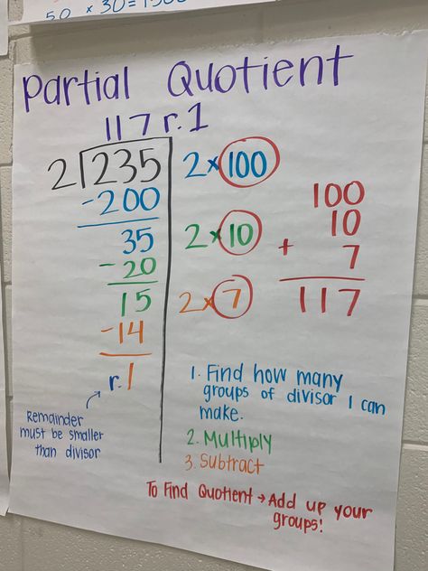 Partial Quotients Division Anchor Chart, Partial Quotient Division Anchor Chart, Partial Products Anchor Chart, Partial Quotient Anchor Chart, Partial Quotient Division, Division Anchor Chart, Partial Quotients, Algebra Help, Partial Products