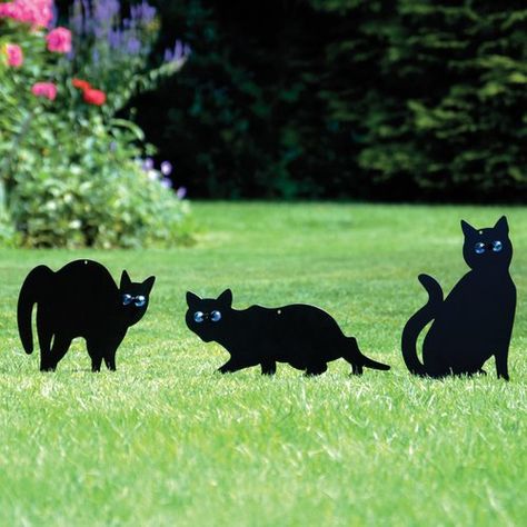 Cat Scarer Garden Art Set Gablemere Metal Garden Ornaments, Black Cat Decor, Black Cat Silhouette, Metal Cat, Decorative Garden Stakes, Cat Garden, Cat Signs, Animal Silhouette, Outdoor Cats