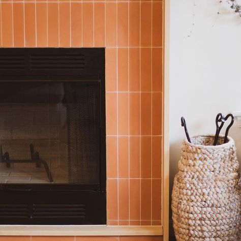 Zia Tile on Instagram: “A truly stunning install of our Terra Cotta 2x8 cement tile by our friend @jars.of.dust — it really shows how much this tile can bring…” Boulder House, Zia Tile, Renovation Process, Painted Brick Fireplaces, Fireplace Update, Fireplace Tile Surround, Off Brand, House Deck, Zellige Tile