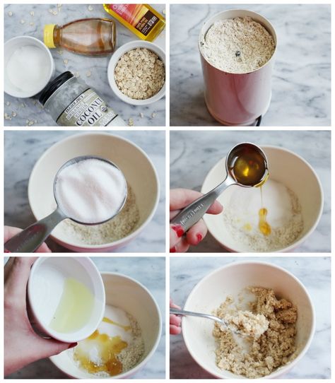 DIY Coconut Oatmeal Scrub: Mix 1/2 cup ground oats, 1/4 cup sugar, 1 Tbsp honey, 1/4 cup melted coconut oil, and 1 Tbsp jojoba oil Makeup Vanity Diy, Homemade Sugar Scrubs, Coconut Oil Body Scrub, Oatmeal Scrub, Vanity Diy, Lip Scrub Recipe, Coconut Oatmeal, Diy Coconut, Diy Makeup Vanity