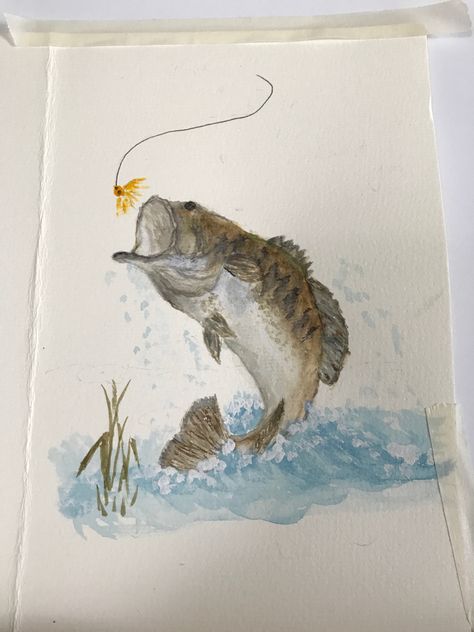 Watercolor Art For Men, Watercolour Otter, Watercolor Fish Birthday Card, Fishing Watercolor Painting, Fly Fishing Watercolor, Fisherman Watercolor Painting, Watercolor Fishing Boat, Watercolor Fishing, Draw A Fish