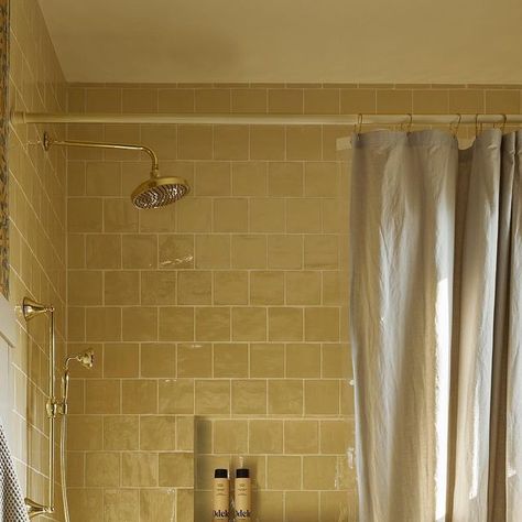 Ashley Montgomery on Instagram: "Sunshine in the form of yellow tile✨ #projectamdonthebeach ⁣
•⁣
•⁣
Photographer @lomillerphoto⁣
As seen in @houseandhomemag" Yellow Marble Bathroom, Vintage Yellow Tile Bathroom, Bathroom Yellow Tile, Mustard Yellow Bathroom, Mustard Bathroom, Yellow Tile Bathroom, Ashley Montgomery, Yellow Bathroom Tiles, Bathroom Yellow