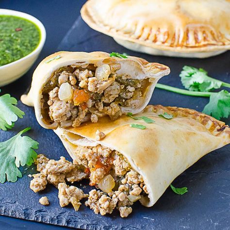 Hatch Chile Pork Empanada Best Mexican Casserole, Air Fryer Empanadas, Pork Empanadas, Hatch Chili Recipes, Cesar Diaz, Tarts Savory, Hatch Chiles, Hatch Chili, Empanadas Dough