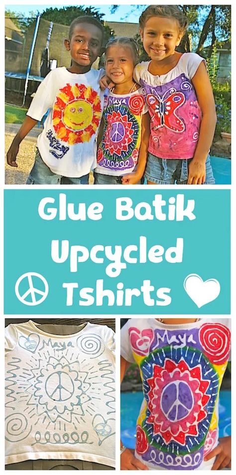 Indonesia Crafts For Kids, Fabric Painting For Kids, Glue Batik, Batik Diy, Diy Glue, Sand Crafts, Batik Art, Upcycle Tshirt, Festival Camping