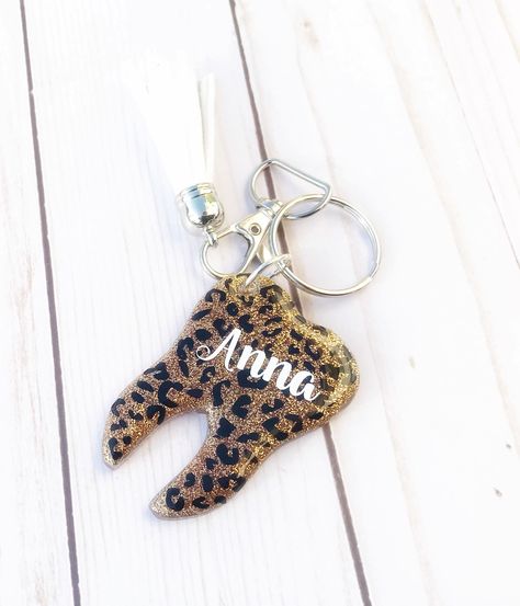 Leopard Print Tooth Keychain with Name, Gift for Dental Assistant, Gift for Dentist, Happy Tooth Keychain, Dental Hygienist Gifts Tooth Keychain, Tutu Material, Happy Tooth, Hygienist Gifts, Keychain With Name, Dental Assistant Gifts, Dental Hygienist Gifts, Cute Tooth, Dental Life