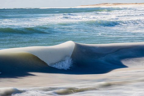 These photos of partially frozen waves crashing against the shore look like something out of the new Frozen 2 trailer. Frozen Waves, Magic Things, Nature Ideas, Colorful Nature, Pretty Nature, Colossal Art, Patiently Waiting, Elements Of Nature, Go Outdoors