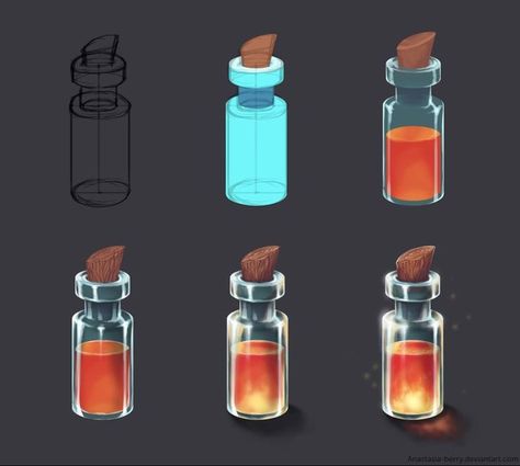 Digital Art Magic, Idle Game, Waves Tutorial, Bottle Drawing, Magic Bottles, Concept Art Tutorial, Art Magic, Digital Painting Tutorials, Art Tutorials Drawing