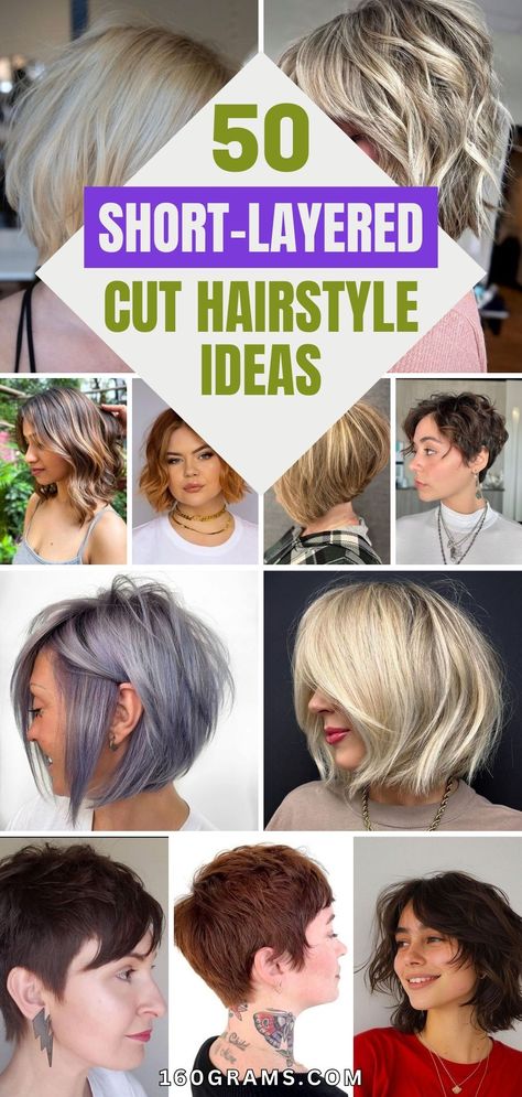 Save this pin for chic and effortless short-layered hairstyles you'll love! Discover trendy cuts and styles to elevate your look. #ShortLayeredHairstyles #FashionBlog #HairInspo Short Cut With Layers, Short Bob Hairstyles For Thick Hair, Short Length Hair Styles, Short Hairstyles With Layers, Short Choppy Bobs, Short Layer Cut, Layered Bob With Bangs, Layered Bob Short, Short Hair Lengths