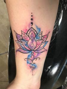 Purple Lotus Tattoo, Purple Ribbon Tattoos, Tattoo Lotus Flower, Watercolor Lotus Tattoo, Small Lotus Flower Tattoo, Faith Tattoo On Wrist, Tattoo Lotus, Purple Tattoos, Watercolor Lotus