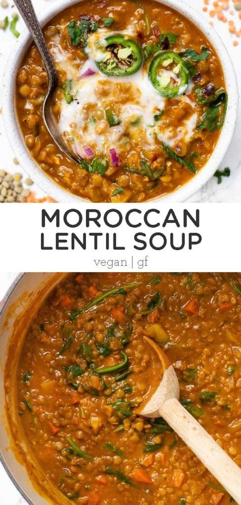 This Detox Moroccan Lentil Soup is a simple, healthy and hearty meal that's great for digestion and the liver. Easy to make, packed with protein and delicious! Easy homemade recipe that is a great dinner idea and perfect for meal prep! Vegan and gluten-free. #detoxsoup #lentilsoup #vegansoup #healthysoup Meal Prep Vegan, Moroccan Lentil, Moroccan Lentil Soup, Soup Video, Vegetarian Soup Recipes, Lentil Soup Recipes, Tasty Vegetarian Recipes, Lentil Recipes, Homemade Recipe