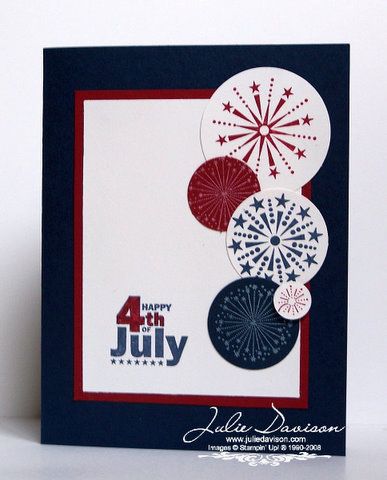 handmade Fourth of July card: July Fourth Fireworks by juls716 ... clean design elements ... fireworks stamped on red, white and blue paper and then punched with variious sizes of circle punches ... lovely card ... Stampin' Up! Military Cards, July Fourth, Star Cards, Summer Cards, July Crafts, Original Card, Card Layout, Paper Cards, Scrapbook Cards