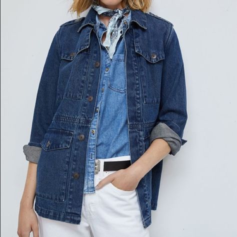 Morgan Utility Denim Jacket. 100% Cotton. Machine Washable. Nwt Never Worn. Boyfriend Denim Jacket, White Denim Jacket, Anthropologie Jacket, Chore Jacket, Denim Jean Jacket, 50 Fashion, Utility Jacket, Jean Jackets, White Denim