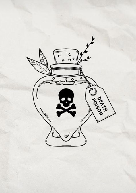 Poison Bottle Tattoo Simple, Crystal Potion Bottle Tattoo, Poison Vial Tattoo, Spell Jar Tattoo, Poison Bottle Tattoo Design, Poison Bottle Drawing, Poison Drawing, Poison Drawings, Poison Bottle Tattoo