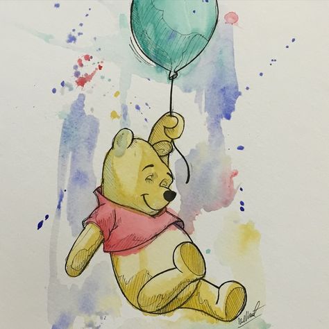 Fun little Winnie the Pooh.  #watercolor #art #winniethepooh Watercolor Poetry, Hugs Friendship, Winnie The Pooh Watercolor, Pooh Watercolor, Tattoo Old School, Bear Watercolor, Imaginary Friends, Graffiti Wallpaper Iphone, Disney Fanart