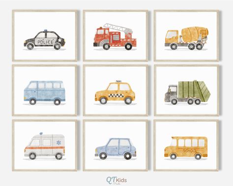 Cars Baby Nursery, Boy Nursery Cars, Boy Room Wall Art, Cars Decor, Transportation Nursery, Construction Nursery, Nursery Prints Boy, Boys Room Wall Art, Toddler Boys Room