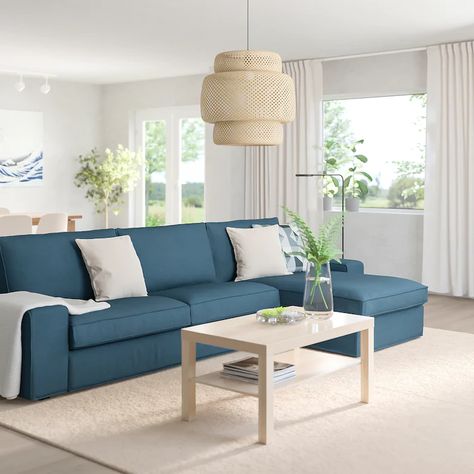 KIVIK Sectional, 4-seat - Hillared with chaise, Hillared dark blue - IKEA Kivik Sofa, Ikea Kivik, Cheap Couch, Ikea Couch, Loveseat Covers, Ikea Sofa, Three Seat Sofa, 아파트 인테리어, Sofa Frame