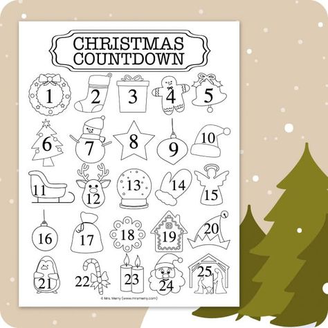 Free Christmas Countdown Printable, Christmas Countdown Printable Free, Jesus Christmas Crafts, Printable Christmas Countdown, Christmas Countdown Printable, Countdown Calendar Printable, Holiday Classroom Activities, December Days, Coloring Christmas