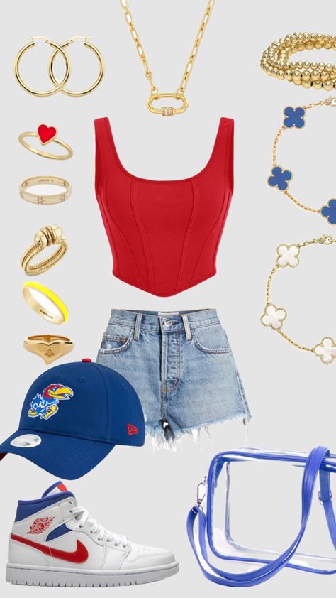 Game day fit series: University of Kansas pt. 1 Kansas University, College Gameday Outfits, Rush Outfits, College Game Days, College Fits, University Of Kansas, Sorority Recruitment, Gameday Outfit, College Outfits