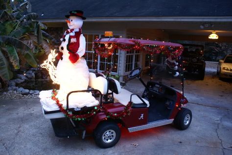 Snowman & reindeer - option for short roof carts Golf Cart Decorations, Disney Golf, Custom Golf Carts, Holiday Parades, Christmas Golf, Cart Decor, Colonial Christmas, Christmas Parade, Trunk Or Treat