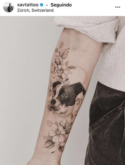 Tattoo Perro, Tattoo Writing Fonts, Dog Portrait Tattoo, Puppy Tattoo, Cow Tattoo, Tattoos For Dog Lovers, Tattoo Minimal, Tattoos For Women Half Sleeve, Flower Tattoo Arm