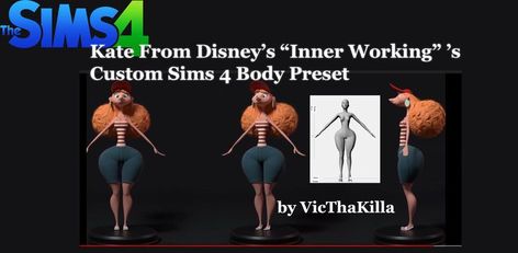 Disney's Kate from "Inner Working" custom Sims 4 body preset. Sims 4 Body Preset, Custom Sims, Tumblr Sims 4, Sims 4 Clothing, The Sims4, Sims 4 Mods, Animated Movies, Upper Body, Sims 4