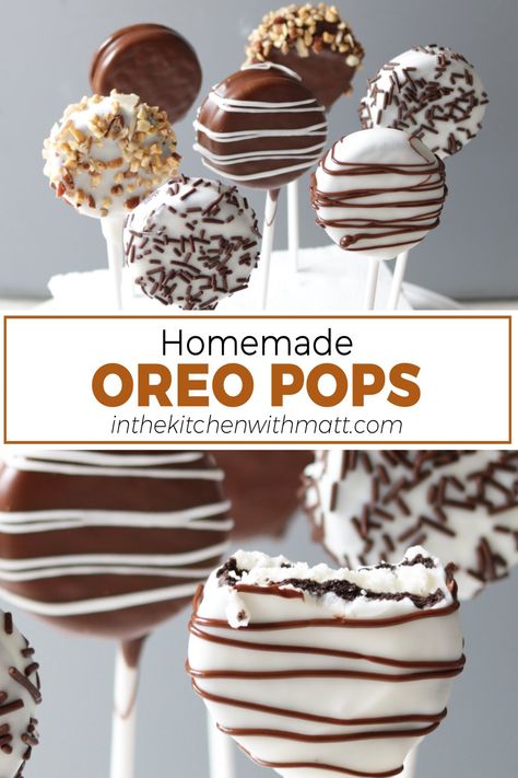 Homemade Oreo Pops pin for Pinterest Oreo Cake Pops Recipe, Cake Pops Recipe, Oreo Cake Pops, Oreo Cookie Pops, Oreo Treats, Chocolate Dipped Oreos, Dipped Oreos, Oreo Recipes, Cake Pop Recipe