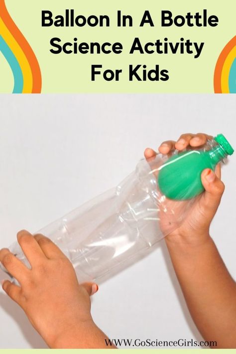 Balloon in a bottle experiment shows how Air Pressure works. #Ballooninabottleexperiment waterbottleballoonexperiment Air Pressure Experiments, Balloon Experiment, Water Experiments, Solar Thermal, Kid Experiments, Steam Activities, Science Activities For Kids, Kindergarten Science, Coke Bottle