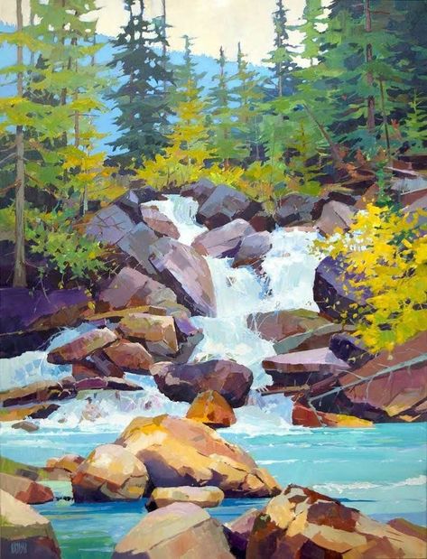 Waterfall Paintings, Landscape Paintings Acrylic, Gouache Art, Landscape Art Painting, 수채화 그림, Watercolor Landscape Paintings, Environment Art, Landscape Illustration, Environment Concept Art