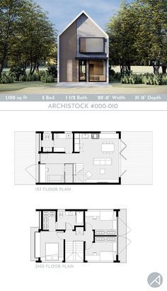 1,200 sq ft Small Cabin House Plan, 20’ x 31’ footprint only, 3 Beds + 1 Small Den, 2 Baths, 2-story structure with Scandinavian style. #tinyhouseblueprints #smallhomedesign Small 2 Story House Plans Modern, 2.5 Story House Plans, Small 3 Story House Plans, 3 Bed 2 Story House Plans, 2 Stories House Plans, Plan House 3 Bedroom, 3 Bedroom Home Floor Plans 2 Story Modern, Compact 3 Bedroom House Plans, Best Small House Plans