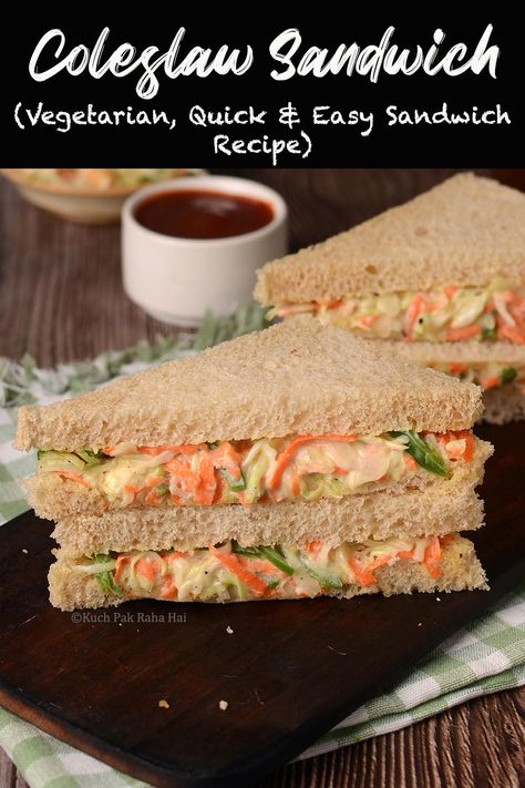 Veg Coleslaw Sandwich, Veg Sandwich Ideas, Veg Cold Sandwich Recipes, Coleslaw Sandwich Recipe, Breakfast Sandwich Recipes Vegetarian, Easy Veg Sandwich Recipes, Cabbage Sandwich Recipes, Sandwich Presentation Ideas, Sandwich Recipes Vegetarian Indian