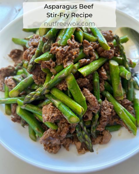 Asparagus Beef Stir Fry Recipe | Nut Free Wok Beef And Asparagus, Beef Stir Fry Recipe, Asparagus Stir Fry, Beef Stir Fry Recipes, Stir Fry Ingredients, Nut Free Recipes, Stir Fry Recipe, How To Cook Asparagus, Beef Stir Fry