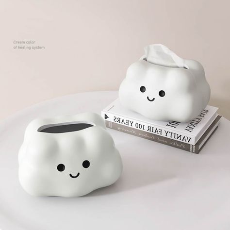 Kawaii Tissue Box Cover, Cloud Tissue Box Cover, Tissue Box Diy, Cute Toilet, Tissue Box Crafts, Wedding Decoration Table, Clay Box, Cute Cloud, Cloud Shape