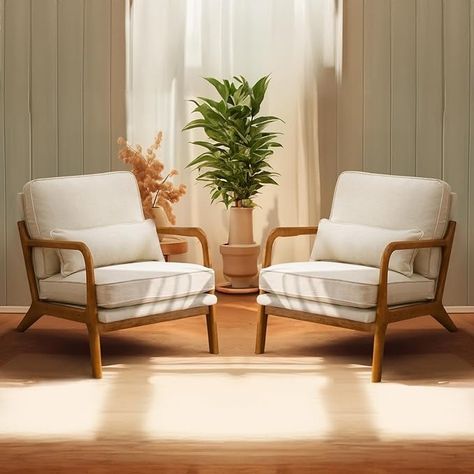 Amazon.com: Bonnlo Beige Accent Chairs Set of 2, Upholstered Mid Century Modern Lounge Fabric Chairs Reading Chairs Side Sitting Chair Solid Wood Farmhouse Armchairs for Living Room, Bedroom, Guest Room : Home & Kitchen Beige Accent Chairs, Chairs For Living Room, Bedroom Guest, Accent Chair, Guest Room, Living Room Bedroom, Accent Chairs, Room Bedroom, 3 D