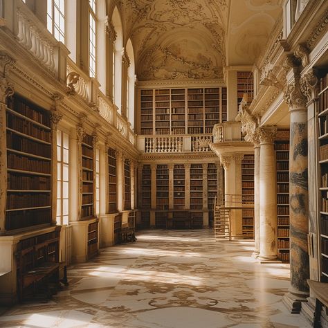 Historic Library Interior: The golden sunlight filters through the windows of this majestic library filled with classic literature. #library #books #sunlight #historic #literature #aiart #aiphoto #stockcake ⬇️ Download and 📝 Prompt 👉 https://ayr.app/l/FG2o Golden Library, English Library Aesthetic, European Libraries, Europe Library, Library Italy, Library Old Aesthetic, Massive Library Aesthetic, Pretty Library, Oxford Library