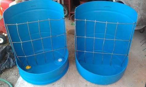 Barrel Hay Rack Manger Feeder Kit Goat Sheep Llama Pony | Hay ... More Goat Feeders, Goat Hay Feeder, Goat Feeder, Goat Playground, Goat Ideas, Horse Feeder, Hay Rack, Goat Shelter, Goat Pen