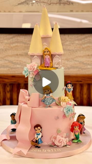 Sweet Bea’s Bakery on Instagram: "Princess Party 👸🏼🎀 . . . . . #princesscake #princessparty #disneyprincess #disneyprincesses  #disney #castlecake #princesscastle #cakeart #cakecraft #cakedecorating #rapunzelcake #cinderellacake #cinderellacastle #londoncake #birthdaygirl #cakestagram #cakedesign #bowcake #instabaking #birthdaycake #cakedesigner #cakesofinstagram #flowercake" Castle Cakes For Girls Birthday, Disney Princess Castle Cake, Disney Castle Cake, Castle Birthday Cakes, Bespoke Cakes, Rapunzel Cake, Princess Castle Cake, Disney Princess Castle, Disney Princess Cake