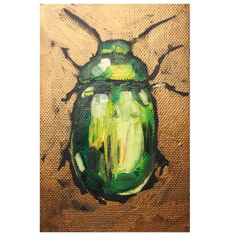 Insect Mixed Media Art, Beatle Paintings Insect, Natural Form Painting, June Bug Painting, Insects Gcse Art, Insect Oil Painting, Bug Acrylic Painting, Cute Bug Painting, Beetle Painting Acrylic