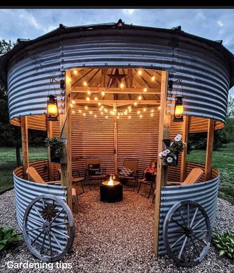 Grain Bin Gazebo, Bin Gazebo, Ranch House Decor, Barn Style House Plans, Dream Life House, Backyard Gazebo, Backyard Pavilion, Hacienda Style, Backyard Diy Projects