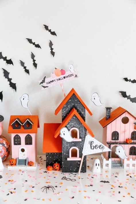 How to DIY the Cutest Pink Halloween Ghost Village Halloween Houses, Halloween Aesthetic, Decor Halloween, Decor Living Room, Halloween Ghost, Decor Living, Pumpkins, Halloween Decorations, Ghost