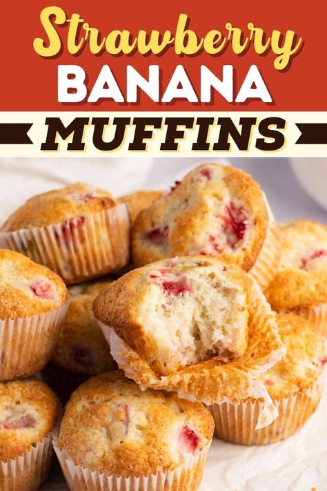 Banana Strawberry Muffins, Honey Bun Recipe, Sour Cream Banana Muffins, Muffins Easy Recipe, Mini Muffin Tin Recipes, Strawberry Banana Muffins, Paleo Banana Muffins, Brunch Tea Party, Banana Zucchini Muffins