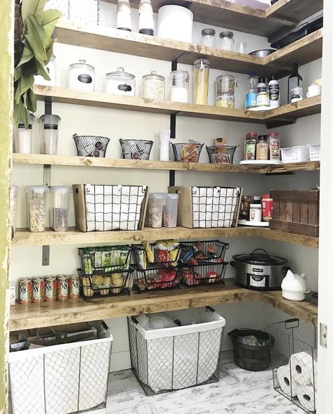 Shelf Brackets Metal, Bracket Shelving, Walk In Pantry Ideas, Pantry Renovation, Floating Shelf Bracket, Industrial Shelf, Pantry Laundry, Farmhouse Pantry, Pantry Room