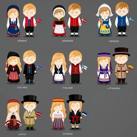 Nordic Outfit, Country Costumes, Europe Culture, Cultural Clothing, European People, National Clothes, Culture Day, Culture Clothing, People Icon