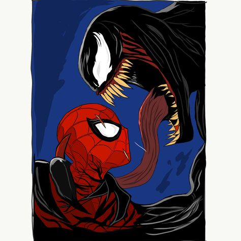 #spiderman #venom #comics #drawing #art #artwork Spiderman And Venom Tattoo, Venom Easy Sketch, Spiderman And Venom Painting, Spiderman And Venom Drawing, Venom Painting, Spider Man Vs Venom, Posca Ideas, Venom Drawing, Deadpool Drawing