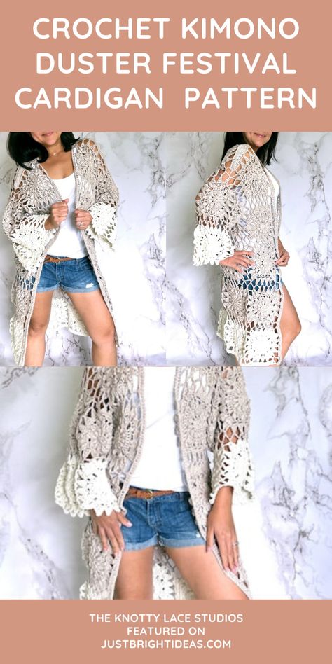 Effortlessly Stylish Crochet Kimono Duster Cardigan Pattern - Get Festival Ready! Bbq Crafts, Crochet Kimono, Crochet Cat Pattern, Stylish Crochet, Crochet Summer Tops, Kimono Duster, Cardigan Outfits, Duster Cardigan, Festival Looks