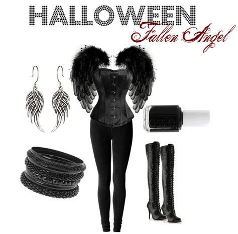 Fallen Angel Fallen Angel Costume Ideas, Fallen Angel Halloween, Dark Angel Halloween Costume, Fallen Angel Costume, Angel Costume Diy, Black Angel Costume, Angel And Devil Costume, Dark Angel Costume, 80s Halloween Costumes