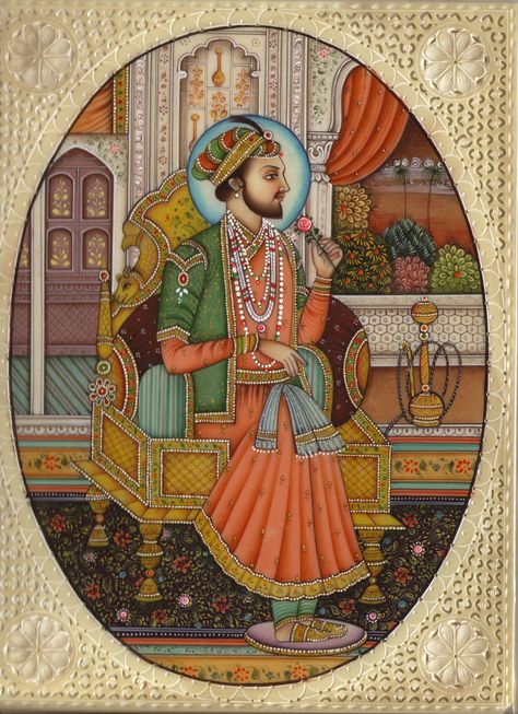 Mughal Miniature Painting Emperor Shah Jahan Rare Mogul Art from ArtnIndia Emperor Aesthetic, Hindi Art, Mughal Miniature, Mughal Miniature Paintings, Rajasthani Painting, Indian Traditional Paintings, Mughal Art Paintings, Rajasthani Art, Drawing Cartoon Faces