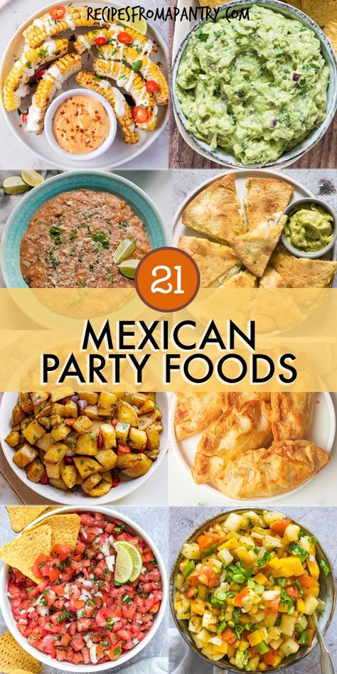 Get ready to elevate your next party with the ultimate easy Mexican appetizers! Perfect for Cinco de Mayo appetizers, Taco Tuesday, or any fiesta, these recipes will be the highlight of your gathering. From cheesy dips and crispy homemade tortilla chips to savory empanadas and taquitos, plus refreshing margaritas, there's something for everyone to love. Click to learn how to make these Mexican appetizers!! #Mexican #Appetizers #FiestaFood #PartySnacks #CincoDeMayo #TacoTuesday #appetizers #snacks Fiesta Theme Party Food Ideas, Easy Mexican Food For Party, Mexican Potluck Dishes For Work, Mexican Themed Finger Foods, Mexican Theme Party Food Ideas, Potluck Dishes Mexican, Traditional Mexican Appetizers, Mexican Fiesta Recipes, Appetizers That Go With Tacos