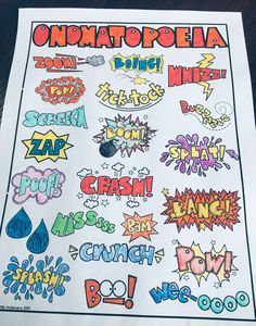 Onomatopoeia Drawing, Onomatopoeia Worksheets, Onomatopoeia Activities, Teaching Language, Write A Story, 2nd Grade Writing, Card Stock Paper, 4th Grade Writing, Reading Anchor Charts