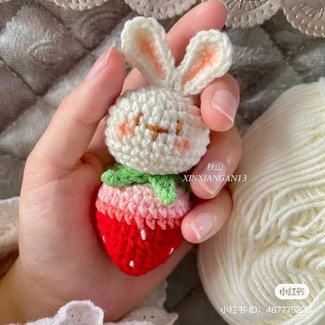 crochet pattern strawberry rabbit. crochet pattern strawberry rabbit Strawberry Bunny Crochet Pattern, Strawberry Pattern Crochet, Strawberry Bunny Crochet, Strawberry Crochet Pattern Free, Crochet Mochi, Strawberry Crochet Pattern, Crochet Pattern Rabbit, Amigurumi Strawberry, Wool Keychain