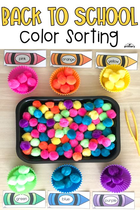 Learning Centers For Preschool, Caterpillar Color Sorting, Fine Motor Lesson Plans Preschool, Cute Kindergarten Crafts, Pom Pom Color Sorting, Colors Prek Activities, Color Centers For Kindergarten, Color Themed Activities For Preschoolers, Back To School Fine Motor Activities For Preschool